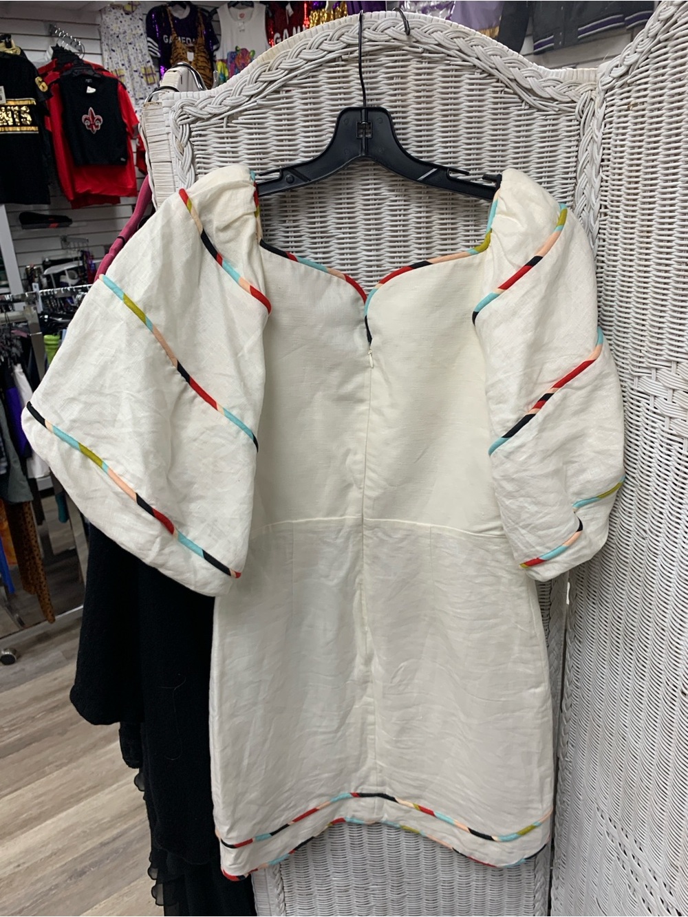 FARM Rio Cream Linen Puff-Sleeve Dress with Multicolor Trim - Picture 3 of 3